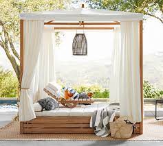 A mere $35,000 for this hammacher schlemmer showpiece. Madera Teak Daybed Double Outdoor Chaise Lounge With Canopy Pottery Barn