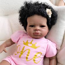 20 inch reborn baby Lanny Brown eyes implanted black curly hair pink s