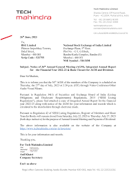 26th June, 2023 To, BSE Limited Phiroze Jeejeebhoy Towers, Dalal Street,  Mumbai - 400 001 Scrip Code : 532755 National Stock Exc