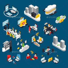 Cloud Office Isometric Icons Set Icon Set Cloud Office Isometric
