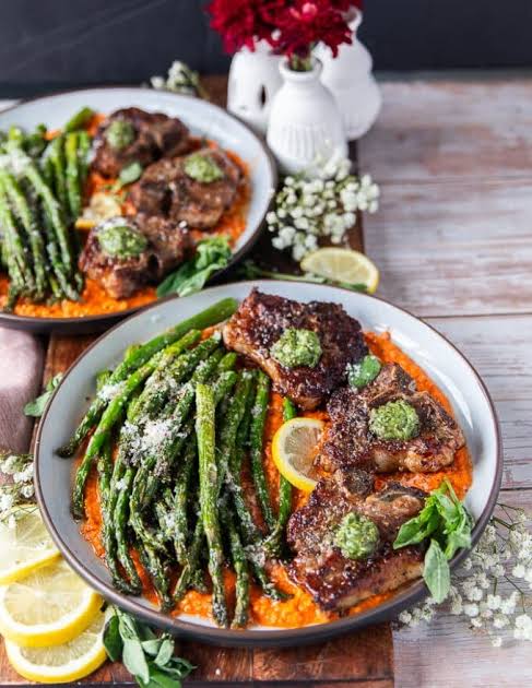 Lamb Chops • Easy Lamb Chops with Romesco Sauce • Two Purple Figs