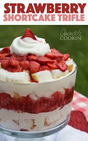 It's pristine white on the inside with a chewy light brown crumb around the exterior. My Strawberry Shortcake Trifle Made With Angel Food Cake Is Reminiscent Of The Famous Cake I Strawberry Angel Food Cake Angel Food Cake Desserts Trifle Recipe