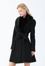 If you no need fur collar, you can untie the inside buttons and remove fur collar. Faux Fur Collar Belted Flare Coat In Black Retro Indie And Unique Fashion