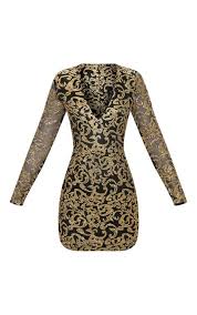Black Glitter Plunge Long Sleeve Bodycon Dress Long Sleeve Bodycon Long Sleeve Long Sleeve Bodycon Dress