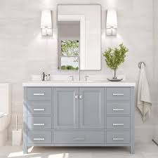 Amazon's choicefor bathroom pictures for wall. Amazon Com Ariel 55 Inch Bathroom Vanity In Grey With Pure White Quartz Countertop Rectangle Sink 2 Soft Closing Doors And 9 Full Extension Dovetail Drawers With Backsplash No
