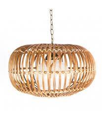 The lanterns measure about 13 1/2 long. Franco Albini Mid Century Modern Large Rattan Pouf Swag Light Chandelier