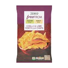 You should be aware items containing corn, including corn tortillas (chips and crispy corn tortillas) and corn salsa. Tesco Chilli Lime Tortilla Chips Gluten Free 200 G