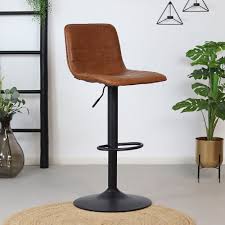 45 bis 60 cm, höhenverstellbar sitzbreite: Barhocker Leder Boston Hohenverstellbar Cognac Wasserabweisend Livin24