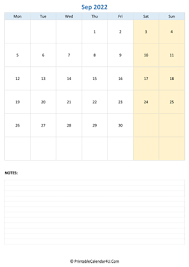 September 2022 Calendar Templates