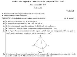 Materia pentru examen este aceasta. Matematica Online Subiectele È™i Baremurile La Examenul De SfarÈ™tul Clasei A Viii A Examen Evaluare NaÈ›ionalÄƒ Proba MatematicÄƒ Iunie 2019