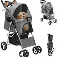 Dextrus Dog Stroller for Medium Small Dogs, Foldable Pet Stroller with 360°  Rotation Wheel, Cat Kitty Puppy Stroller with Storage Basket (Gray)