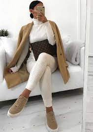 Rib Knit Roll Neck Loungewear Co Ord Set White Winter Fashion Outfits Loungewear Outfits Fashion Outfits