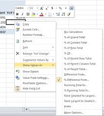 Next, take the difference and divide it by the prior year's total number. Excel Pivot Tables Year On Year Change