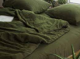Olive Green Stonewashed Linen Fitted Sheet