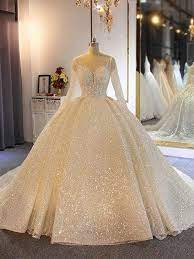 Sparkling Shinny Lone Sleeves Lace Up Ball Gown Wedding Dresses Sparkle Wedding Dress Ball Gowns Wedding Ball Gown Wedding Dress