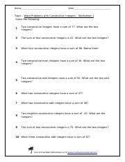 To find a pair of consecutive odd numbers when given their sum, set up the equation 2x + 2 to equal the sum. What Are The Two Odd Integers 6 What Two Consecutive Integers Have A Sum Of 57 Course Hero