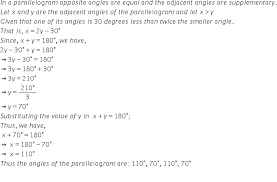 Sketch angle 210 degree rotation. Find The Measure Of Each Angle Of A Parallelogram If One Of Its Angles Is 30 Degrees Less Than Twice The Smaller Angle Mathematics Topperlearning Com Uvprkh99