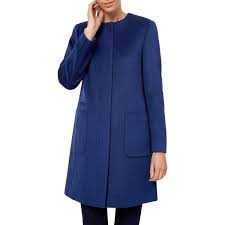 Jaeger Collarless Wool Coat 125 Liked On Polyvore Featuring Outerwear Coats Blue Pattern Coat Collarless Wool C Women S Coats Jackets Wool Coat Coat