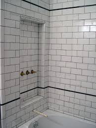 Black And White Tile Bathroom Shower Http Www Westviewbungalow Com Blog Tag Subway Tile Dark Grout White Subway Tile Bathroom Tile Shower Niche White Bathroom Tiles