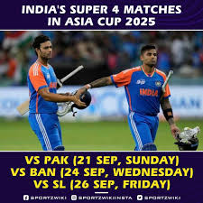 India's Super 4 Schedule for Asia Cup 2025