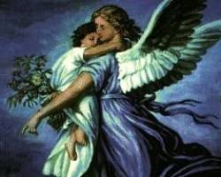 person being carried by angels