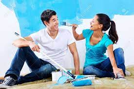 Check spelling or type a new query. Cute Couple Painting New Home Together Portrait While Sitting Stock Photo Picture And Royalty Free Image Image 20571341