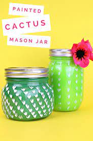 This time the theme was a bottle or a jar, and since the best idea i got was to put a cactus inside it. Painted Cactus Mason Jars Mason Jar Crafts Mad In Crafts