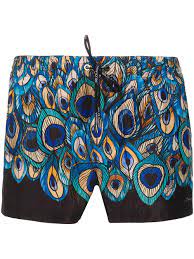 Dolce Gabbana Synthetic Peacock Feather Print Swim Shorts In Blue For Men Lyst