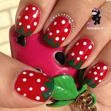 Cute Strawberry Nails I M So Liking It For My Little Girl Girls Nail Designs Fruit Nail Art Nail Art For Kids