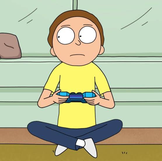 Morty playing ultra realistic video games.