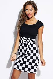 1015store Com Fashion Style Black White Checker Cap Sleeve Retro Sash Tie A Line Dress 15 00 Black Dresses For Juniors Cute White Dress Cheap Black Dress