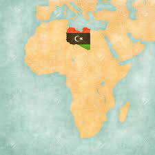 Political map of libya showing and the surrounding countries with international borders, the national capital tripoli, province capitals, major cities, main roads, and major airports of the country. Libya Libyan Flag On The Map Of Africa The Map Is In Soft Stock Photo Picture And Royalty Free Image Image 63152107