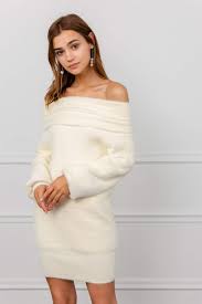 Delilah White Off The Shoulder Knit Dress Mini Sweater Dress Knit Dress Sweater Dress