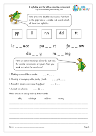2 Syllable Words With Double Consonant Double Consonants Word Work Worksheets Syllable Worksheet