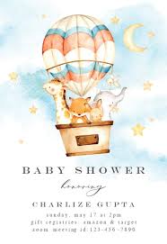 Free printable hot air balloon invitation template free. Baby Animals Hot Air Balloon Baby Shower Invitation Template Greetings Island