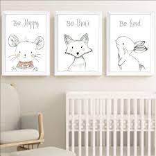 Hand Drawn Animals Nursery Art Prints Set Of 3 Monochrome Etsy Animal Baby Room Baby Room Neutral Baby Girl Nursery Themes