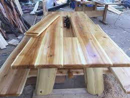 Cedar Slab Picnic Table Cedar Woodworking Projects Outdoor Woodworking Projects Cool Woodworking Projects