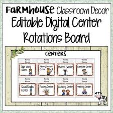 Farmhouse Classroom Decor Digital Center Rotations Chart
