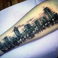 Making your body look the way. City Skyline Mens Building Inner Forearm Tattoo Building Tattoo Tattoos For Guys Tattoos