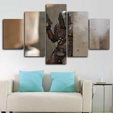 Framed The Mandalorian Star Wars Poster 5 Piece Canvas Print Wall Art Decor In 2020 Canvas Print Wall Wall Prints Star Wars Poster