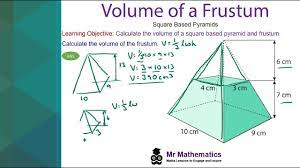 Jan 24, 2014 · the pyramid is a right pyramid if the apex of the pyramid is directly above the center of the base square. Volume Of A Frustum Mr Mathematics Youtube