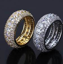 Full Iced Out Men S Gold White Gold Plated Cz Ring Wedding Band Pinky Ring Wedding Ring Bands Mens Gold Jewelry Women Rings