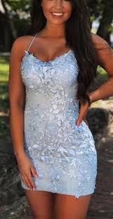 Cheap Blue Short Homecoming Dresses Lace Short Prom Dresses Spaghetti Straps In 2020 Junior Prom Dresses Short Light Blue Homecoming Dresses Homecoming Dresses Tight