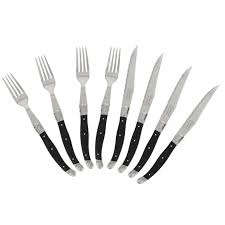Table setting with steak knife. French Home Laguiole 8 Piece Steak Knife And Fork Set Sur La Table