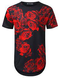 Red Rose Floral Longline T Shirt Urbancrews