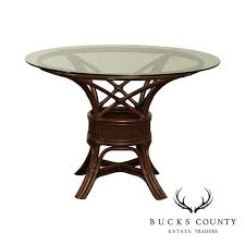 Rattan Base 42 Round Glass Top Dining Table Etsy In 2020 Glass Top Dining Table Round Glass Table Glass Round Dining Table