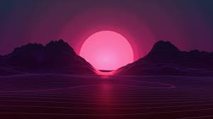 Red mountains and moon digital wallpaper, red mountain illustration. 3840x2160 Neon Sunset Wallpaper