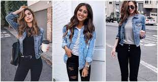 Puedes usar tu blusa blanca de cuello, con un suéter formal, no importa que quede más largo que tu chamarra, se verá puedes combinar con pantalones de mezclilla o bien, con algún pantalón negro más formal. Chamarra De Mezclilla Te Enseno Como Combinarla Yo Amo Los Zapatos