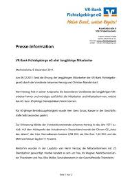 Nutzen sie unsere beratungsqualität in den filialen vor ort oder. Pressemitteilung 09 12 2011 Vr Bank Fichtelgebirge Eg