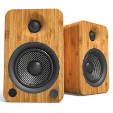 Kanto Yu4 Powered Bookshelf Speakers With Built In Bluetooth Pair Bamboo Bookshelf Speakers Speaker Audio Design